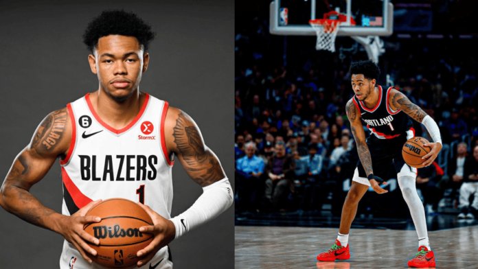 an image collage of Anfernee simons playing basketball