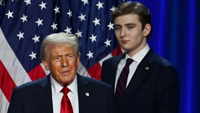 Barron Trump with his father Donald Trump