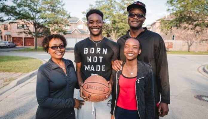 Jalen Celestine with his parents Curtis and Earlene and sister Jade