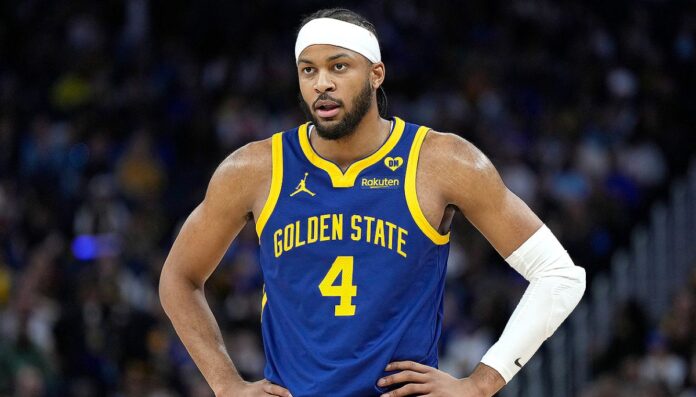 Moses Moody wearing his Golden State Warriors jersey