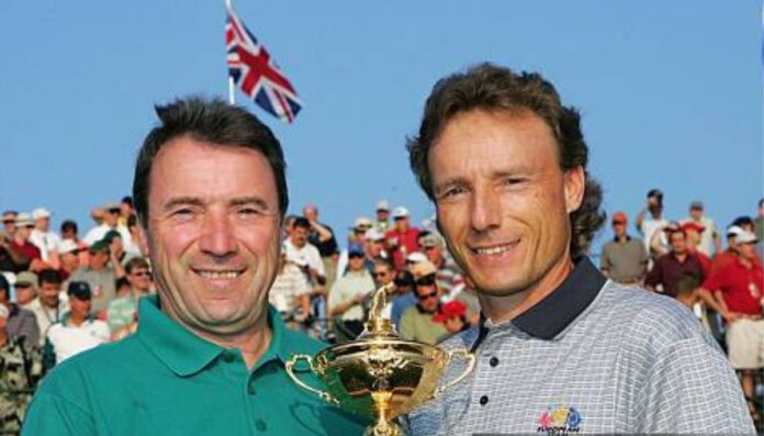 Bernhard Langer with his Erwin Langer holding a trophee