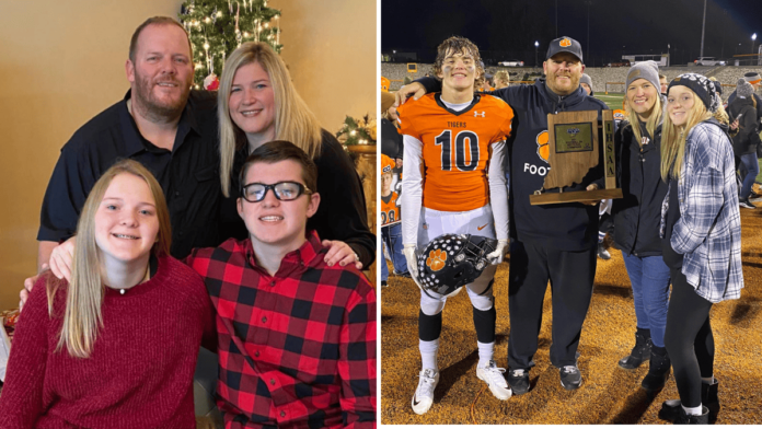 an image collage of Noah Knigga with his parents and sister