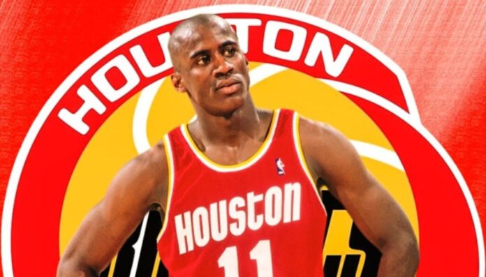 Vernon Maxwell wearing his Houston Rocket Jersey